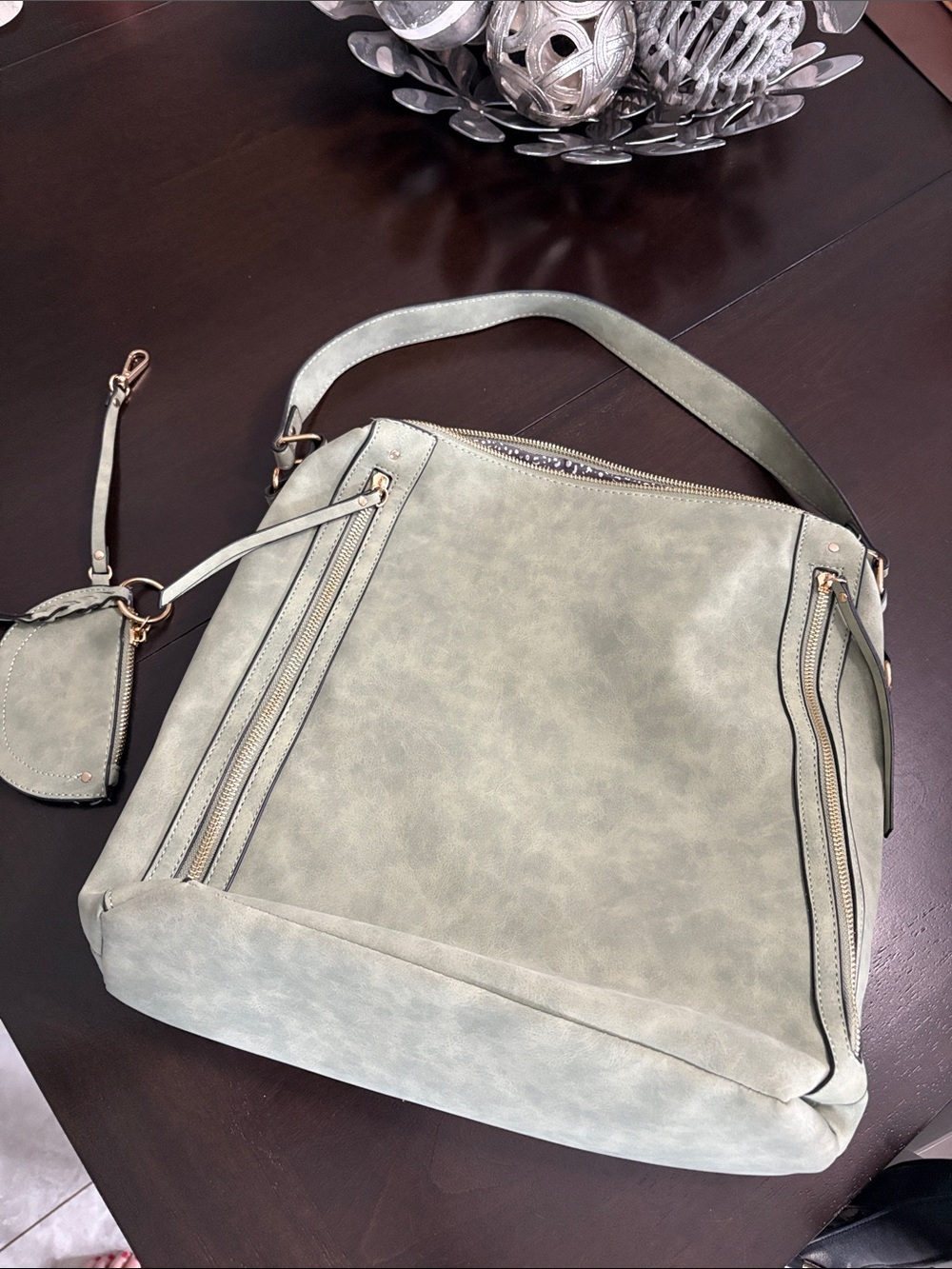 NYC Sage Green Shoulder Bag with Gold Hardware